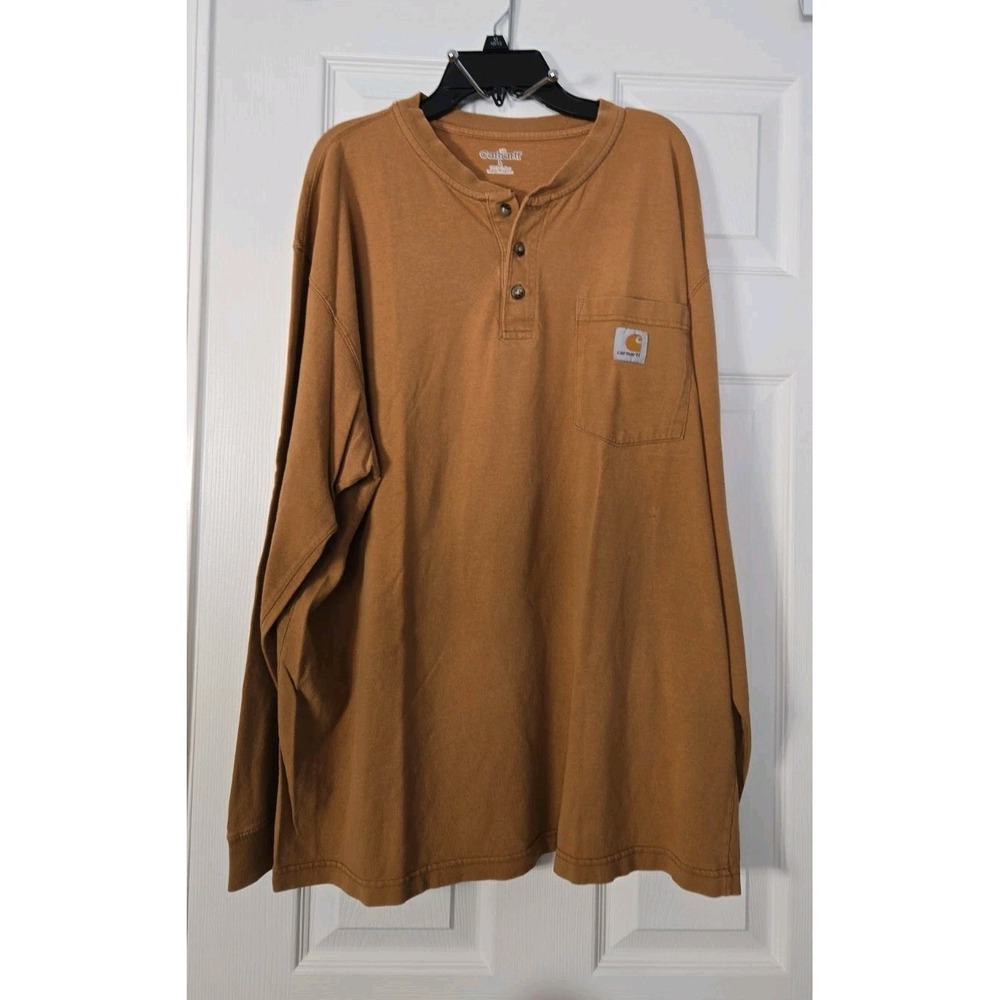 Carhartt Mens Long Sleeve 3/4 Button Pullover Camel Color Size Large